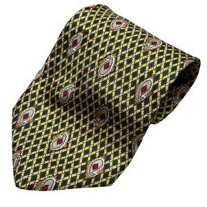 Brioni Tie 100% Silk Satin Made in Italy Geometric Yellow 4"
